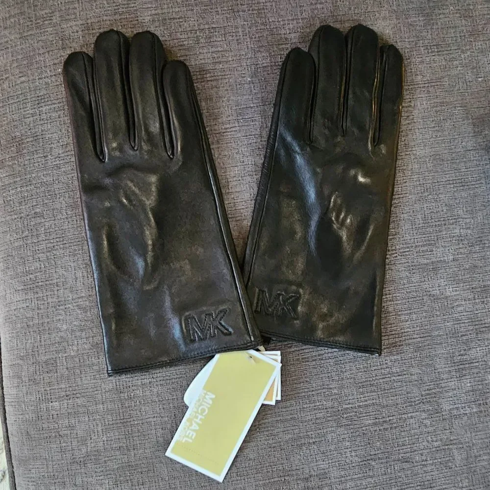 Michael Kors Women's Black Quilted Logo Leather Gloves Size XLarge